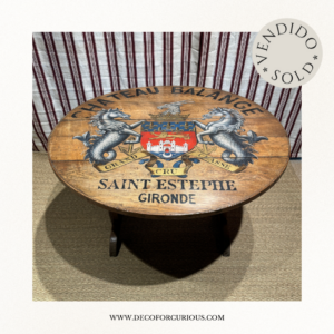 VINTAGE TABLE WITH WINERY COAT OF ARMS